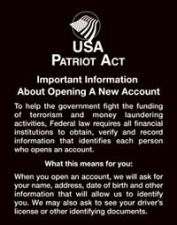 Patriot Act Sign w/ Flag (Important Information)